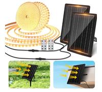 Aigostar Tira LED Solar Exterior 20M con Control Remoto 2 PCS, 200W 1200 LEDs Tira LED Exterior Impermeable IP65, Luz Calida 3000K para Jardín, Patio, Camino, Fiesta, Escalera