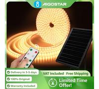 Aigostar Tira LED Solar RGB 20M con Mando | 200W 2000LM, IP65 Impermeable | para Fiesta, Jardín Grande, Patio, Escalera