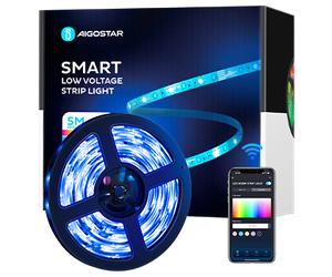 Aigostar Tiras LED Alexa 5m Impermeable WiFi Luces LED Inteligente RGBW 3000K luz calida, Controlas con App y IR Control Remoto. Tira LED Inteligente Compatible con Alexa, Google Assistant y App，cuent