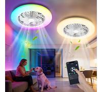 Aigostar Ventilador de Techo con Luz Wifi, Control de la Aplicación, Music Sync, LED 46W, 4800LM, 2700K-6500K y RGB Regulable, Lámpara Ventilador Techo Inteligente con Mando a Distancia, 2Uds