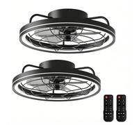 Aigostar Ventilador de Techo con Luz y Mando, Paquete de 2 | Lampara con Ventilador de Techo, 60W, 4400LM, 2700K-6500K Regulable, Temporizador, DC Motor Silencioso, 5 Aspas, φ48cm, Negro