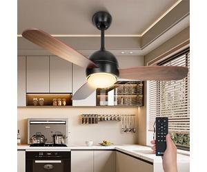 Aigostar ventilador de techo silencioso con luz 3 aspas de imitación de madera motor reversible uso en invierno y verano temporizador 6 velocidades ajuste de brillo y color ahorro de energía