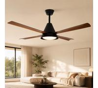 Aigostar ventilador de techo silencioso con luz 52" | 4 aspas de imitación de madera motor reversible uso en invierno y verano temporizador 6 velocidades ajuste de brillo y color