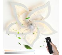 Aigostar Ventilador de Techo Silencioso Flor: 3000-6500K Regulable - 40W LED Lampara Ventilador con Control Remoto + 6 Velocidades, DC Motor con Reversible para Sala y Dormitorio(67cm, Blanco)