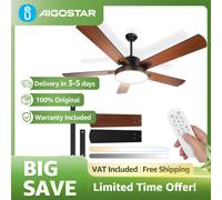 Aigostar Ventilador Techo 52" Silencioso | Motor DC Reversible 29W + LED 31.5W | Mando 6 Velocidades, Luz 3 Colores