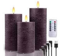 AiiBowy Velas LED Recargables [3 Piezas] Velas LED Efecto Llama con Temporizador, Velas Electricas LED Cera Real, Velas Eléctricas Control Remoto, Navidad Halloween Cumpleaños Fiestas Bodas Púrpura