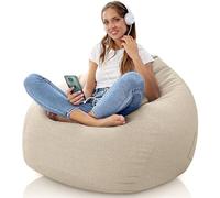 Aiire Puff con Relleno Incluido Moderno - Sillon Puf de Salon en Algodón Premium - Puffs Redondos para Habitación Juvenil o Adolescente - Bean Bag Chair Gigante XXL [115x85] Beige