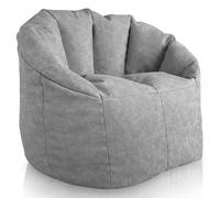 Aiire Sillon Puff de Lujo para Salon en Polipiel - Sofa Puf Gigante XXL con Reposapiés de Diseño con Relleno Incluido para Relax o Gaming - Bean Bag Chair Grande Gray