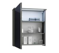 Aileenstore Armario con espejo para baño, 60 x 23 x 68 cm, color gris, con iluminación LED, enchufe integrado y estantes ajustables, montaje en pared