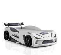 Aileenstore Cama infantil con diseño de coche Rio 90x200, incluye somier y luz LED tipo spoiler (sin colchón, blanco sin asientos deportivos)