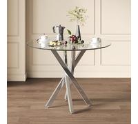 AilZylphera Mesa de comedor redonda de cristal de 80 cm, mesa de cocina/comedor para 2-4 personas, elegante mesa de centro con patas de metal, mesa redonda de cristal para comedor, salón, cocina