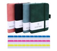 Aimeke 4 cuadernos tamaño pequeño A7, mini cuaderno A7, pequeño con 30 tiras adhesivas, 200 páginas, bolsillos con soporte para bolígrafo, cierre de goma para escuela, trabajo, 4 colores