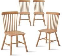 Aimerive Natural Windsor - Juego de 4 sillas de comedor de madera, juego de 4 sillas de comedor de eje natural para cocina y comedor