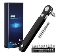 Ainiv 12 PCS Destornilladores Trinquete, Magnético Ángulo, 6mm 15 Dientes | Recto Llave Carraca Pequeña Reversible Con 1 Varilla Extensión y 10 Puntas Destornillador para Espacios Reducidos