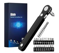 Ainiv 22 PCS Destornilladores Trinquete, Magnético Ángulo, 6mm 15 Dientes | Recto Llave Carraca Pequeña Reversible Con 1 Varilla Extensión y 20 Puntas Destornillador para Espacios Reducidos