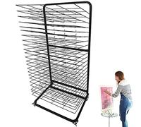 Aioneer Estante para Secar Obras De Arte, Estante para Guardar Y Exhibir Obras De Arte, Material De Acero, Ahorra Espacio, Poleas con Freno, Adecuado para Jardines De Infancia, C-Black-133x50x64cm