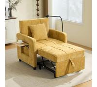 AIORBER: Sillón-cama 2 en 1. Sofá cama individual, ajustable, con espacio de almacenamiento, mesa, bolsillo lateral y respaldo ajustable en 5 posiciones. Sillón cama de chenilla, color mostaza
