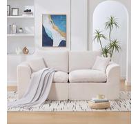 AIORBER Sofá moderno de dos plazas, diseño minimalista, tapizado en tela con cojines. Sofá cómodo para el salón, diseño nórdico, sofá de descanso para dos personas, color beige