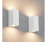 Aipsun 2 piezas Cuadrado Lámpara pared Exterior/Interior Blanco | GU10 IP65 Impermeable Luz de Pared Aplique Exterior,Aplique de exterior moderno para terraza, jardín, pasillo(sin bombilla)