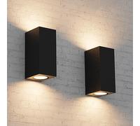 Aipsun 2 piezas Cuadrado Lámpara pared Exterior/Interior Negro | GU10 IP65 Impermeable Luz de Pared Aplique Exterior,Aplique de exterior moderno para terraza, jardín, pasillo(sin bombilla)