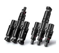 Aiqeer 1 Par Solar Panel Cable Conectores, Conector Solar Fotovoltaico, Conector T Tipo de 3 Rama MFFF/FMMM (Negro)