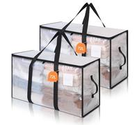 AiQInu 2 Piezas Bolsa Almacenaje 72 L, Impermeable Bolsas Mudanza Grandes Cremallera y Asa, Transparente Bolsa de Almacenamiento Ropa, Cajas Ordenacion Armario para Guardar Ropa Edredones