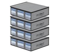 AiQInu Cajas Almacenaje Ropa, 4 Set Plegables Bajo Cama Bolsas para Guardar Ropa con Cremallera Ventana Transparente, Cama Organizador Armario para Ropa Mantas Edredones 60 x 45 x 15cm