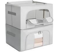 AiQInu2 Piezas Cajas Almacenaje Ropa, 24L Bolsa para Guardar Ropa con Cremallera, Material de Tela Oxford, Marco de Metal, Para Edredones, Frazadas, Ropa de Cama y Más - 40 x 30 x 20 cm