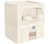 AiQInu2 Piezas Cajas Almacenaje Ropa, 24L Bolsa para Guardar Ropa con Cremallera, Material de Tela Oxford, Marco de Metal, Para Edredones, Frazadas, Ropa de Cama y Más - 40 x 30 x 20 cm