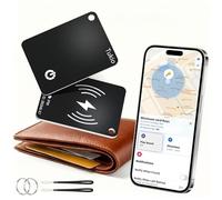 Air Tag Card, Smart Wallet Tracker Localizador Compatible con Apple Buscar App (Sólo iOS), IP68, Recargable Rastreador Bluetooth Ultrafina para Cartera, Llaves, Maleta, Equipaje, Negro 2 Pack