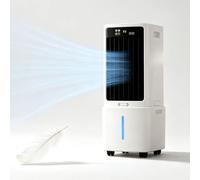 Aire acondicionado portátil 12L, enfriador evaporativo 3-en-1, ventilador silencioso, mando, 3 modos velocidad y oscilación 120°, depósito extraíble, bloques de hielo, ruedas para hogar oficina