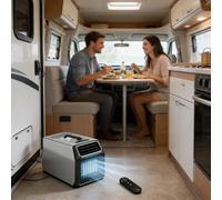 Aire acondicionado portátil 220 V 5000 BTU para camping y caravana, con compresor GMCC, aire acondicionado portátil pequeño 52 dB silencioso con temporizador y control remoto Gray