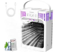 Aire acondicionado portátil, 4 en 1: dispositivo de aire acondicionado móvil con mando a distancia, 3 velocidades, 3 modos de niebla, depósito de agua de 1200 ml, temporizador de 2 a 8 horas y luz noc