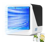 Aire Acondicionado Portatil, Climatizador Evaporativo, Ventilador con Agua | 500ml, 4 en 1, Alimentado por USB, 3 Velocidades, Luz 7 Colores, Silencioso, Sin Tubo para Uso Personal, Dormitorio y Oficina