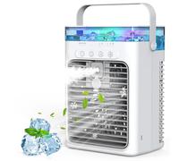 Aire Acondicionado Portátil Sin Tubo 4 en 1, Mini Aire Acondicionado Portátil, Climatizador Evaporativo USB, 3 Velocidades, 2 Modos Niebla, Depósito 1000ML, Temporizador 2/4/8H, Silencioso Ventilador