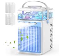Aire Acondicionado Portátil Sin Tubo 5 en 1, Mini Aire Acondicionado Portátil, Climatizador Evaporativo con Control APP, 3 Velocidades, 3 Modos Niebla, Temporizador, Ventilador con 6 Cubiteras Hielo