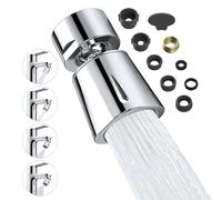 Aireador de Grifo Hibbent con 4 Modos de Rociado, Aireador de Grifo con Rotación 360°, Ajuste de 35°, Bola Giratoria de Latón Macizo, Rosca Hembra de 22 mm con Adaptador de 6 mm, Cromado