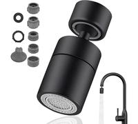 Aireadores para Grifos, Aireador Universal para Grifo de Cocina y Baño, 360° Giratorio y Atomizador Ajustable, 2 Modos de Flujo (Chorro Normal y Atomizado), Incluye 5 Adaptadores de Boquilla,Negro