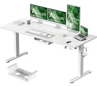 Airfish Escritorio Elevable 160×80cm de 18 mm de Grosor, Escritorio Regulable en Altura con Puerto Type-C y Ruedas Reemplazables,Mesa de Oficina Elevable,Blanco