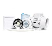 Airflow Aventa 100mm - Kit Extractor en Línea con Temporizador y Luz LED - Incluye 6m Tubo, Bridas, Rejillas Cromo/Blanco y Rejilla Externa - 2 Velocidades, Temporizador Ajustable - Garantía 3 Años