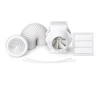 Airflow Aventa 100T Kit Extractor En-Línea para Ducha con Temporizador Ajustable, 52 L/s, Ventilador Flujo Mixto 100 mm, Conducto Flexible 6 m, Rejilla y Accesorios, Garantía 3 Años