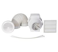 Airflow Aventa - Kit Completo Extractor Baño/Cocina 125mm | Temporizador (2-30 min) + 6m Tubo + Rejillas Blanco/Cromo | 2 Velocidades Silencioso | Fácil Instalación | Garantía 3 Años