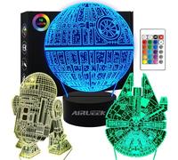 AIRUEEK Star Wars Lampara 3D Luz Nocturna Infantil-16 Colores Cambio & 3 Modelos & 1 Base & 1 Remoto-Millennium R2-D2 StarWars Lámpara de decoración Regalo Para Niños Hombre