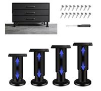 Aiseeok 4 Piezas Ajustables Metálicas para Muebles, Altura Regulable 8-12cm Color Negro, Pies de Soporte para Cama Sofá Mesa Armario Escritorio Cocina Baño, Incluye Tornillos y Kit Destornillador