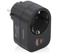 Aisens Regleta de pared multifunción ASPS-1A1C07-BK 1 toma + USB-C 20W PD USB-A 20W QC Negra