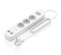 AISENS - ASPS-2A2C10-W - REGLETA DE ENCHUFES MULTIFUNCION con 3 Tomas + Cargador PD3.0 20W 2xUSB-C, 2xUSB-A, 1.4M, Blanco