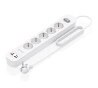 Aisens Regleta ASPS-2A2C14-W – 5 tomas con interruptor, 2xUSB-A, 2xUSB-C PD 3.0 20W, 1.4 m, Blanco