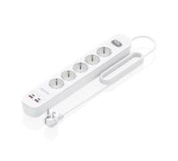 Aisens Regleta ASPS-2A2C14-W – 5 tomas con interruptor, 2xUSB-A, 2xUSB-C PD 3.0 20W, 1.4 m, Blanco