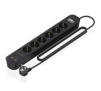 Aisens Regleta de enchufes ASPS-2A2C17-BK 6 tomas con interruptor PD3.0 20W 2xUSB-C 2xUSB-A Negro