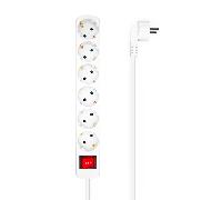 Aisens - Base Multiple 6 Tomas Con Interruptor Con Cable 3X1.5Mm2, Bla
